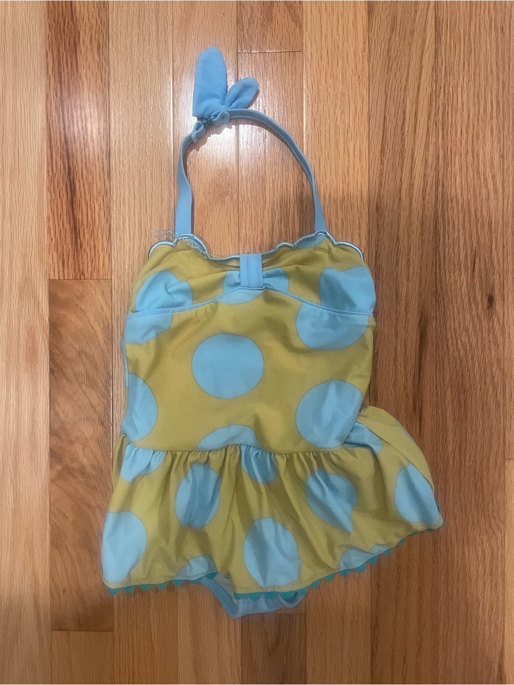 Matilda Jane Yellow One-Piece Swimdress with Light Blue Polka Dots